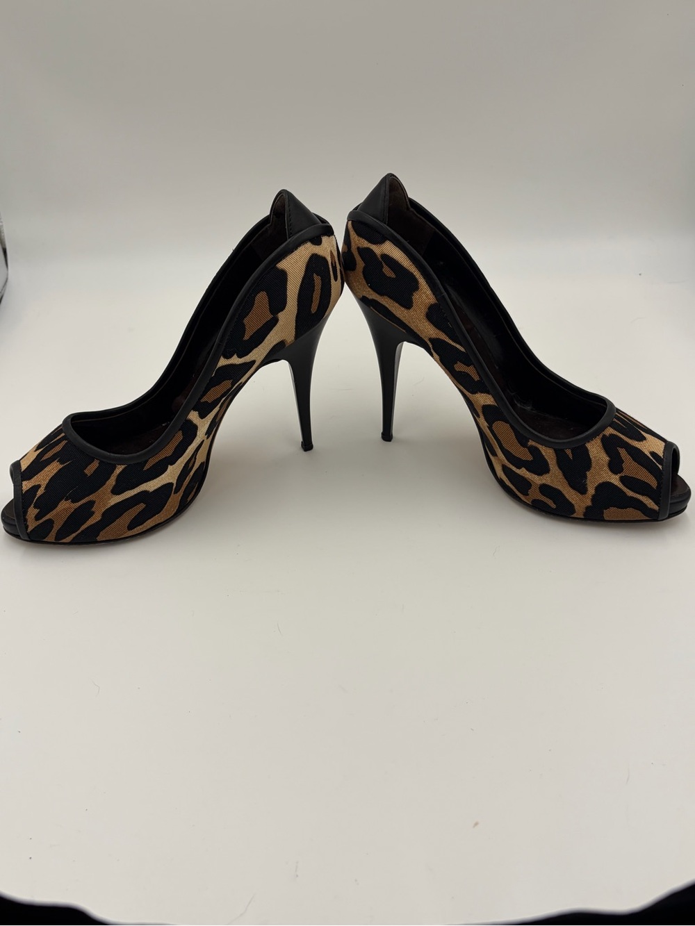 Giuseppe Zanotti Leopard Print High Heel Pump Peep Toe Stiletto Black & Brown 39